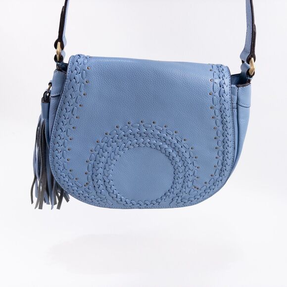 Oryany Amanda Italian Leather Saddle Bag Light Blue NWOT Crossbody - Picture 7 of 12